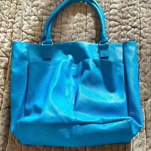 Faux leather blue tote bag